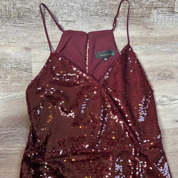 Adelyn Rae Burgundy Sequin Cocktail Dress Size M Holiday Party Asymmetrical Mini - Picture 2 of 8